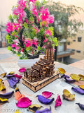 Brown 3D Wood Ram Temple for Home Decoration, Small Size - Detailed depiction of a traditional Indian Ram Mandir model