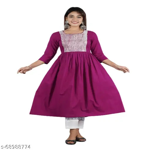 Trending purple mirror work kurta pant set in cotton, India - Breathable, stylish, perfect for festivals