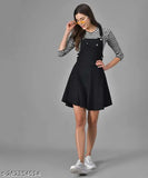 New shoot black cotton blend striped dungaree - Indian-made three-quarter sleeve fashion