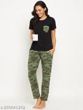 Black and camouflage cotton BIG BEAR Women's solid t-shirt & pyjama set - comfortable & stylish sleepwear