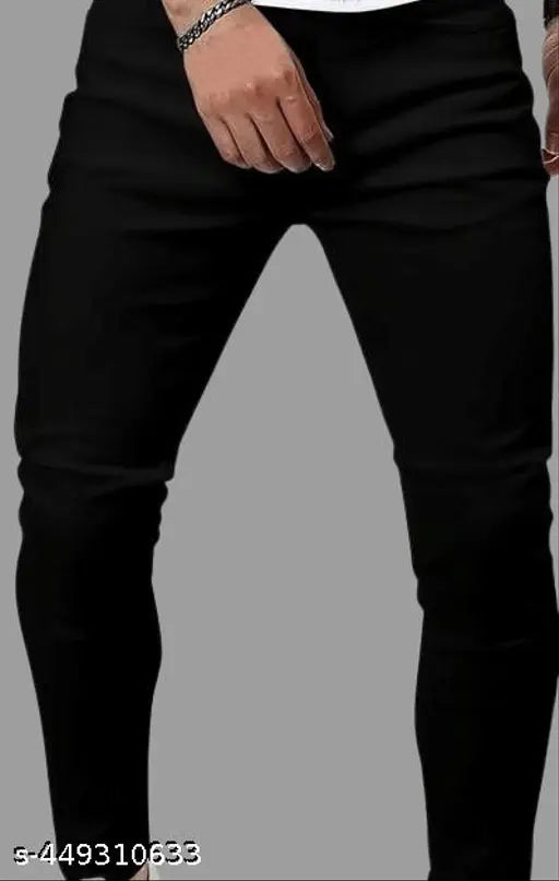 Black Men's Z-Black Denim Jeans - Slim Fit, Stretch Denim Pants. Solid black denim pants for men, India origin