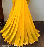 Yellow Georgette cut saree with mirror work, single piece with separate blouse in polyester fabric, daily wear saree from New Fency collection, India origin