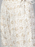 White Rayon Printed Kurta Set with Palazzos, Indian designer wear for women, featuring three-quarter sleeves and gold print details
