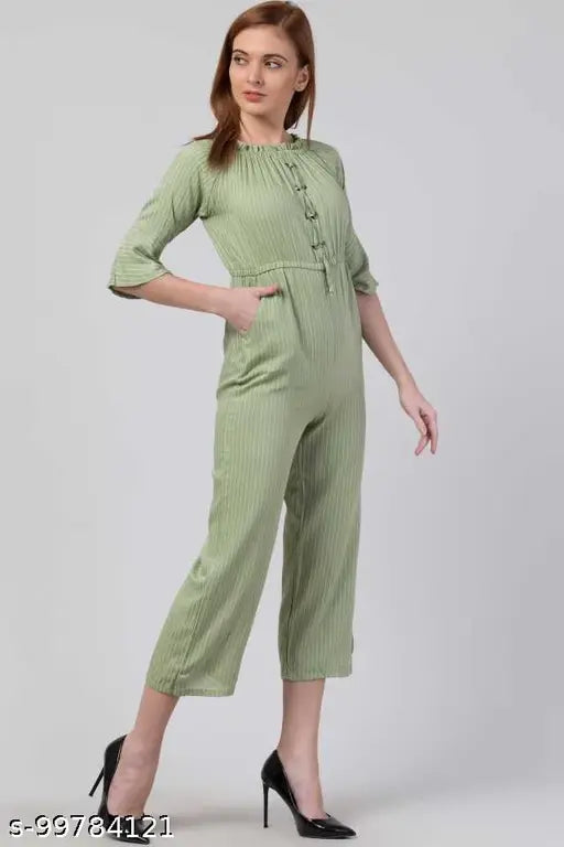 Striped rayon jumpsuit for women, three-quarter sleeve, India-origin, ideal for Indian body type