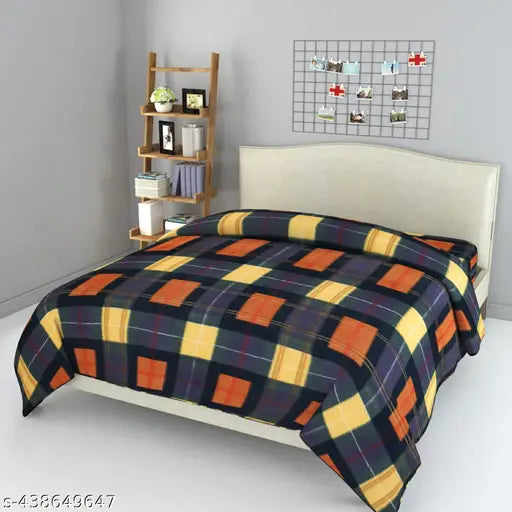 Brown RichLINEN Polar Fleece check design home/office travel blanket, comfortable for hotel use or donation