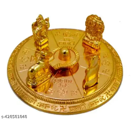 Golden 3.5x3.5 inch Shiv Parivar with Shivling, Shiva, Parvati, Ganesha, and Kartik Idol on Nandi, symbolizing prosperity and unity