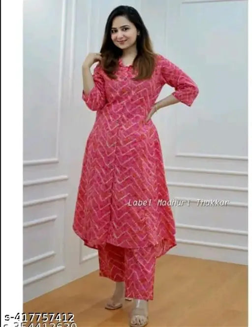 Pink Rayon A-Line Anarkali Kurta Set, three-quarter sleeves, Indian women's fashion for events