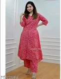 Pink Rayon A-Line Anarkali Kurta Set, three-quarter sleeves, Indian women's fashion for events