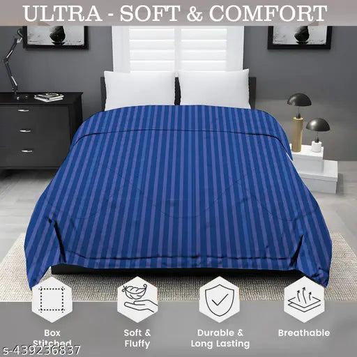 Striped microfiber comforter, 220 GSM cotton, all-season king size (230x250 cm), ideal for winter double bed