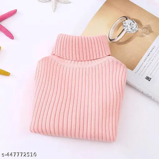 High neck woolen striped kids sweater, warm and stylish for winter wear