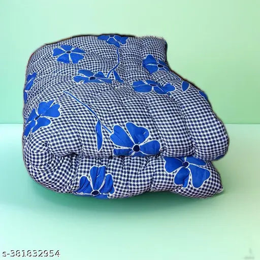 Blue microfiber floral single bed quilt rajai, ideal for mild winter and AC use