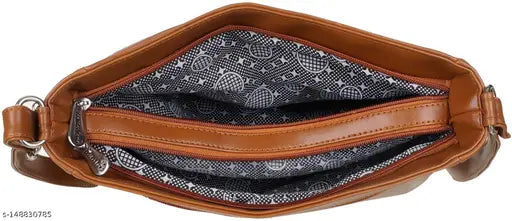 Tan leather brown Roman Sling Design bag, faux leather, waterproof, 2 compartments, trendy, handcrafted Indian design