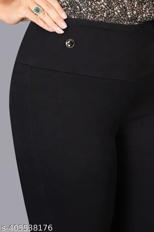 Denim solid high-rise broad belt jeggings for women and girls - fashionable high waist denim jeggings