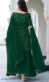 Ethnic wear rayon kurti set with dupatta and bottomwear, printed short-sleeved Indian outfit on mannequin