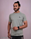 Classic cotton blend men's t-shirt, short sleeves, printed design. On model wearing size M