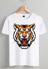 Lion printed super soft polyester t-shirt, short sleeves, vibrant design, quality Indian apparel