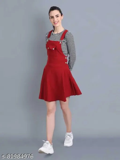 Cotton blend solid dungaree jumpsuit for women, three-quarter sleeves, India-made fashion apparel