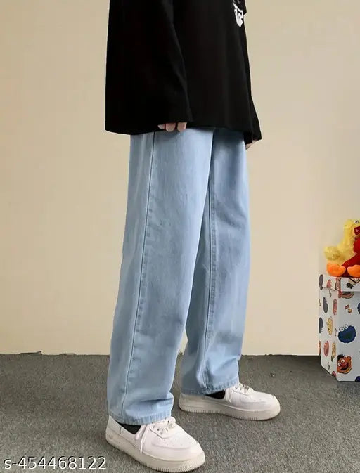 Light blue cotton baggy pants, regular fit, solid pattern, waist size 28in, length size 40in, hip size 35in (India origin)