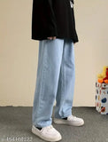 Light blue cotton baggy pants, regular fit, solid pattern, waist size 28in, length size 40in, hip size 35in (India origin)