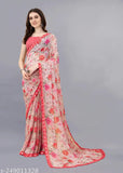 2023 Bollywood-printed georgette saree with lace, separate blouse piece. Indian festival wear under 199 SAREE, free size (Saree length: 5.5m, Blouse length: 0.8m)