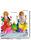 Hand-painted cultured marble Lakshmi Ganesha statues pair, 14 cm tall, 6 cm wide, 15 cm long. Hindu deities for Diwali puja/pooja decor
