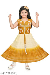 Embroidered chiffon kids frock dresses (5-12 years), three-quarter sleeve Indian fashion for children