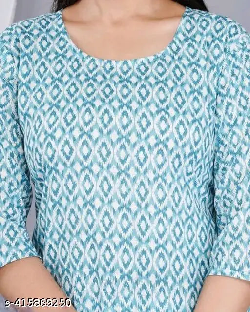 Women's Rama green cotton printed night suit top & pyjama coord set, three-quarter sleeves, Indian-inspired design for comfortable sleepwear