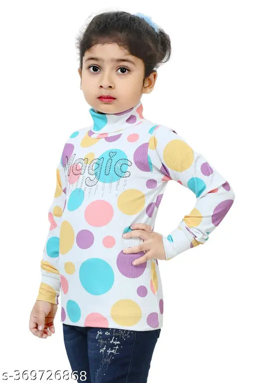 Wool high neck sweatshirt for girls, self-design net pattern, long sleeves, sizes range from 2-10 years