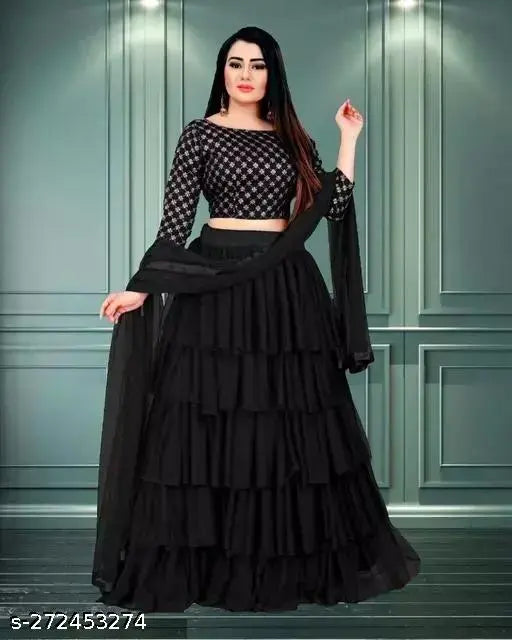Satin and net lehenga set with ruffle stitch and zari woven pattern, suitable for ages 2-16 years old, Indian handcrafted quality