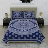 Blue Jaipuri cotton double bed sheet with 2 pillow covers, soft and durable for a cozy sleep experience