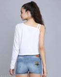 White polyester long-sleeve crop top, solid design for women, Made in India