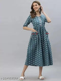 Women's dobby cotton pocket-pleated kurti, printed combo, short sleeves, XS (34in bust, 42in length). Indian-made women's cotton woven design with pleats and pocket in front