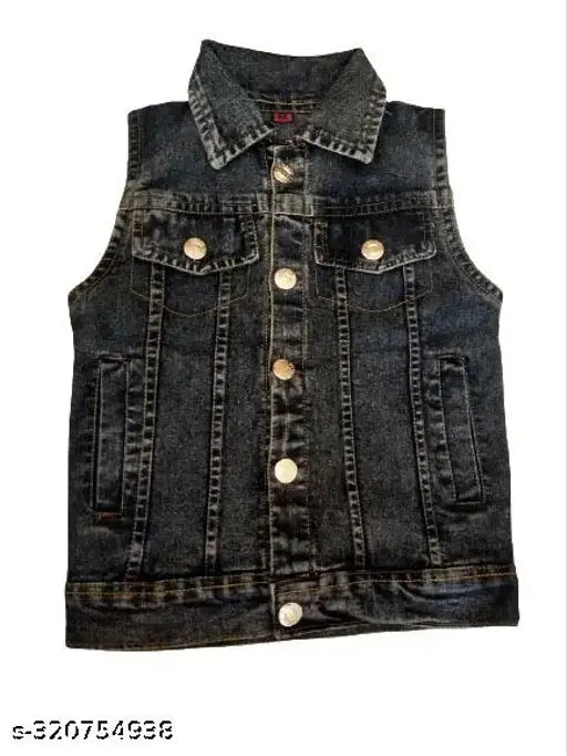 Denim sleeveless winter jacket for kids, solid color perfect for cold weather
