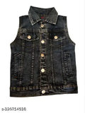 Denim sleeveless winter jacket for kids, solid color perfect for cold weather