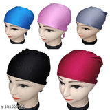 Muslim cotton canvas hijab cap underscarf, solid color head wrap set of 5 for Indian women