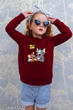 Maroon cotton Tom & Jerry printed unisex sweatshirt, long sleeves, comfortable and roomy, kids' sizes available