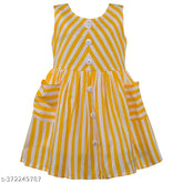 Yellow striped cotton sleeveless frock dress by Silver Kraft Girls, suitable for 6-9 months to 3-4 years old