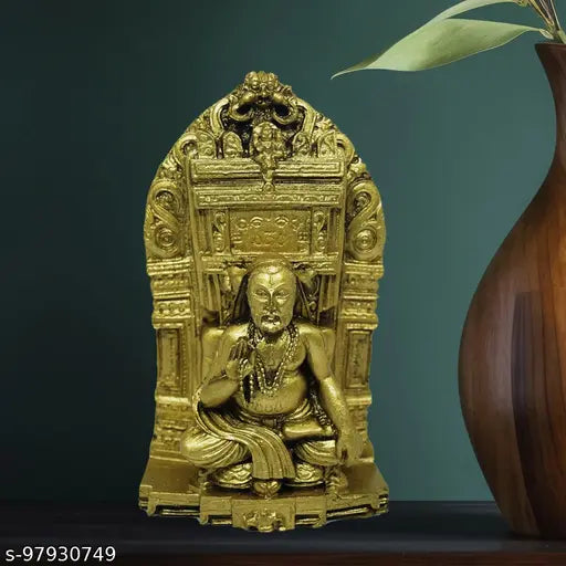 Golden antique finish JRG Ragavendra Swamy Idol Statue (8cm x 5cm x 14cm), Indian devotional figurine made of poly resin and marble dust