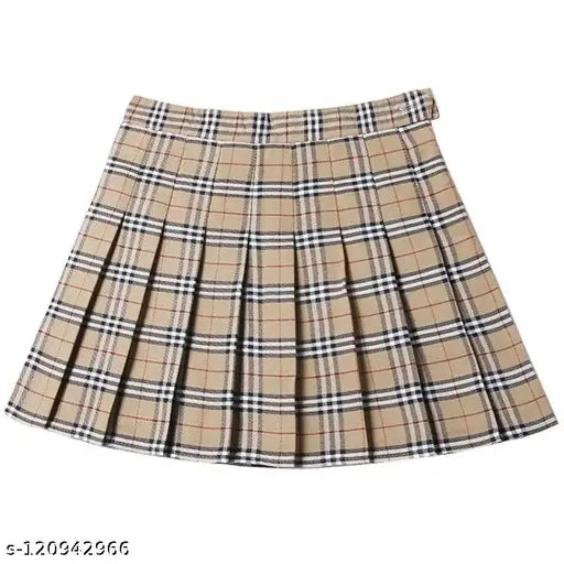 Cotton printed plaid high-waisted pleated mini skirt for teen girls, black and stylish short skater tennis uniform skirt