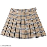 Cotton printed plaid high-waisted pleated mini skirt for teen girls, black and stylish short skater tennis uniform skirt