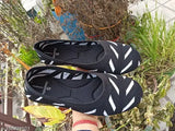 Mesh bellies, white and black zebra-style women's ballet flats with closed back, stylish and comfortable footwear for college or casual wear
