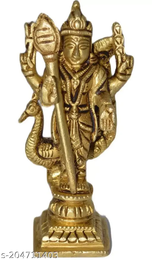 Brass Murgan idol figurine, 150g, 4cm tall and 7cm wide, traditional Hindu deity from India