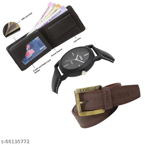 Synthetic leather watch & wallet combo for men - sleek, functional design, ideal gift