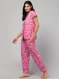 Cotton printed nightsuit for women, short sleeves and pyjama bottom style with Indian origin