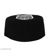 Fancy men's black cotton embroidered Islamic cap (Onesize), handmade Indian traditional headwear