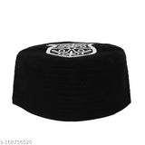 Fancy men's black cotton embroidered Islamic cap (Onesize), handmade Indian traditional headwear