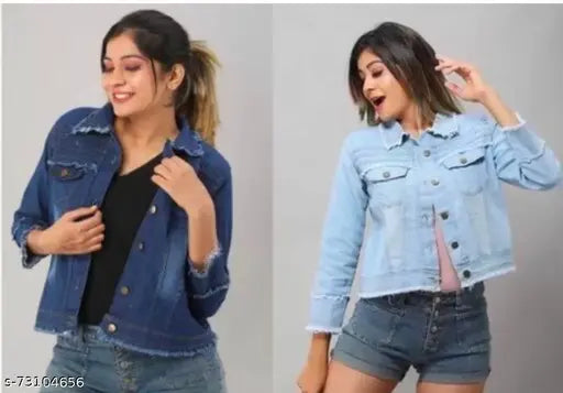 Cotton blend denim jackets combo for women and girls, solid color, long sleeves