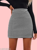 Multicolor polyester houndstooth pencil skirt, printed net, mini length (17"), sizes: 26, 28, 30, 32, 34, 36 (India origin)