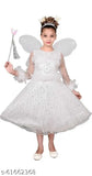 Embellished net kids' frock from India with long sleeves, featuring a pari stick, feather, and headband, available in sizes 12-18 months, 18-24 months, and 6-7 years