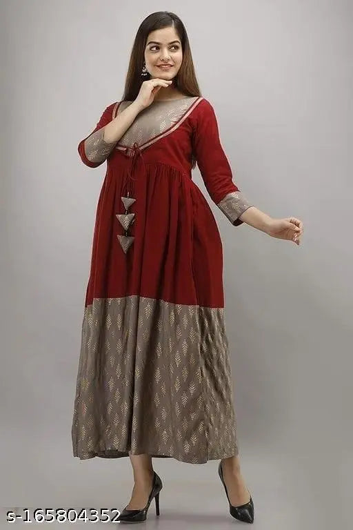 Rayon Anarkali gown, printed net, three-quarter sleeves, women's formal wear from India